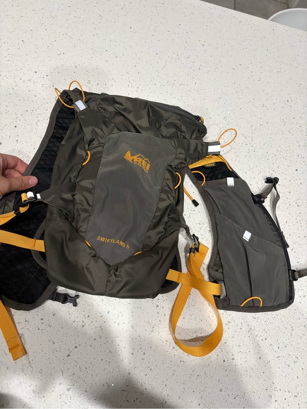 REI Olive Green and Yellow Swiftland 5 Hydration Vest